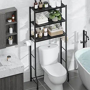 Kitsure Over The Toilet Storage Cabinet, Sturdy Bathroom Organizer, Easy Assembly, 3-Tier Shelf (61" H), Space Saving Storage for Small Bathroom, Heavy Duty Metal Frame, Black