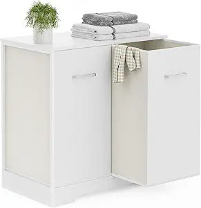 Double Pull-Out Laundry Hamper Cabinet; 90L Laundry Basket for Bathroom,Laundry Room; Laundry Sorter with 2 Pull-Out and Removable Bags