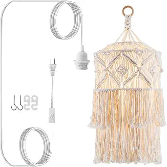 Boho Plug in Pendant Light, Handmade Macrame Hanging Lamp Shade