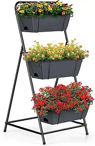 Vertical Garden Planter 3 Tier Raised Garden Bed Herb Planter Outdoor Standing Garden Planter Box with Drainage Holes Removable Tray for Patio Balcony Porch Grey