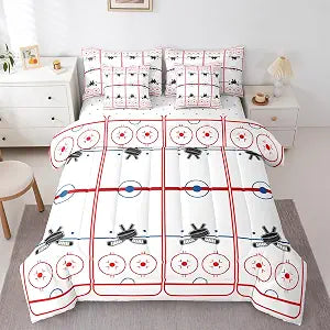 Erosebridal Hockey Comforter Set with Sheets Twin 7 Piece Ice Hockey Field Bed in A Bag Extreme Sports Theme Bedding Sets for Women Men Winter Event Sports Lovers Gift Bed Set Bedroom Decor