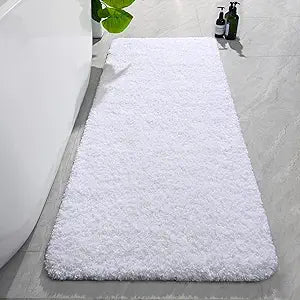 AROGAN Luxury Long Bathroom Runner Rug, 24x60 Inch Thick Soft and Absorbent Non Slip Bath Mat, Rubber Backing Quick Dry Rugs Carpets, Machine Washable Plush Mats for Shower Floor, White