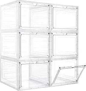 LXLXXL Storage Bins with Lids, 6 Pack Clear Plastic Storage Containers with Magnetic Acrylic Door, 19 Qt Stackable Storage Box for Home,Office Organizing