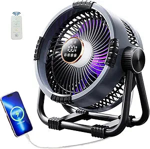 Storm Outdoor Fan Camping Fan, Blowing 30 Feet (10 Meters) Far Big Cold Wind, Powered By 20000mAh Battery With Hook, LED Lantern For Night Light, Phone Charger