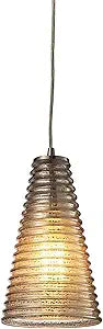ELK Lighting 10333/1 Ribbed Glass Collection 1 Light Mini Pendant, 10 x 6 x 6", Satin Nickel
