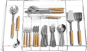 NIUBEE Acrylic Utensil Silverware Tray for Drawer, Clear Cutlery Organizer