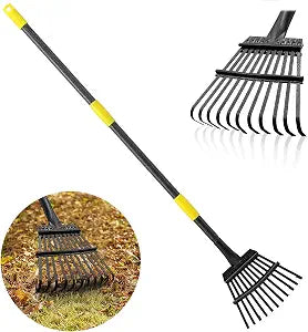 Rake, Garden Leaf Rakes for Lawns Heavy Duty, Yard Metal Rake Tools with 9" Small Narrow Rake Head, 65 Adjustable Long Handle, 11 Steel Tines, Quick Clean up Rake for Shrub, Flower Bed, Camping