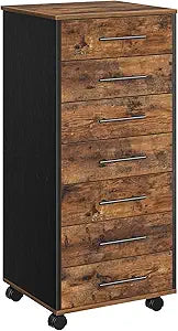 HOOBRO 7-Drawer File Cabinet, Wooden Office Cabinet with Drawers, Mobile Storage Filing Drawer for Home Office, Study, Easy Assembly, Rustic Brown and Black BF07WJ01