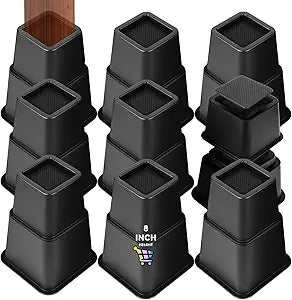 8 inch Bed Risers Adjustable Furniture Risers - Heavy Duty Non-Slip Lift Supports for Beds/Couches/Sofas, Durable Square Design with Creates Storage Space (9 Pack Black, 3/5/8 lnch Square)