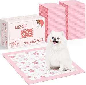 MIZOK Puppy Pads Pink 22x22in, Ultra Absorbent Wee Wee Pads with Pheromone Attractant, Decorative Cherry Blossom 6-Layer Leak-Proof Potty Training Pads, Disposable (100 Count)