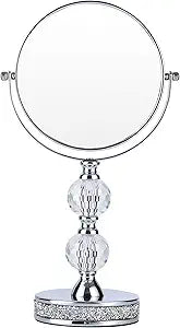 Hanjue Makeup Mirror, 360 Degree Swivel Vanity Mirror, Crystal Cosmetic Mirror, 1X/5X Magnifying Double Sided Mirror,Adjustable Makeup Mirror M020