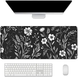 Black and White Mouse Pad,Floral Mouse Pad Desk Mat,Large Mousepad