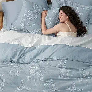 PHF Stone-Washed Cotton Comforter Set King Size 104"x90", Floral Jacquard Comforter-100% Cotton Cover with Polyester Fill, Ultra Soft & Breathable, 3PCS Lightweight All-Season Bedding, Stormy Blue
