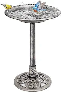 VIVOHOME Bird Bath for Outside, Polyresin Pedestal Bird Baths for Outdoor, Garden, 28 Inch Height Weather-Resistant Birdbaths with 20" Bowl, Gray