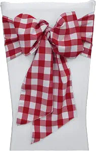 LA Linen Checkered Chair Bows Sashes, 10-Pack, 7, Red/White 7 by 108-Inch
