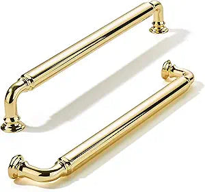 khtumeware 10-Pack Polished Brass Heavy-Duty Solid Cabinet Pulls, 8 Inch (203mm) Hole Center,Polished Gold Drawer Pulls, Cabinet Hardware, Suitable for Kitchen Cabinets, Bathrooms and Dressers