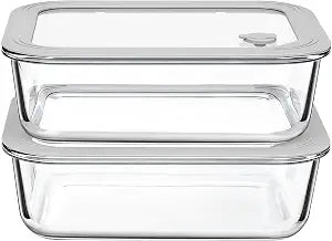 GEHE 2 Pack 52 oz Large Glass Food Storage Containers with Glass Lids, Large Food Storage Containers for Meal Prep, Storing, Baking, Serving, BPA Free, Leakproof, Freezer, Microwave/Oven Safe, Grey