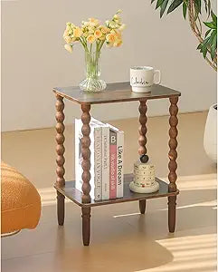 Fultyle Side Table, Small End Table with Storage Shelf, 2-Tier Small Coffee Tables Living Room for Bedroom, Narrow Spaces (Rustic Brown)