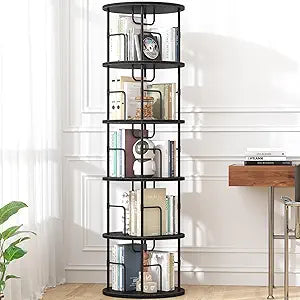 5Tier Rotating Bookshelf, Spinning Bookshelf Tower,360 Display Space Saving Standing Round Swivel Bookcase Corner Storage Organizer for Bedroom Living Room OfficeBlack