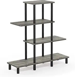 Furinno Turn-N-Tube 4-Tier Design Display Rack, French Oak Grey/Black