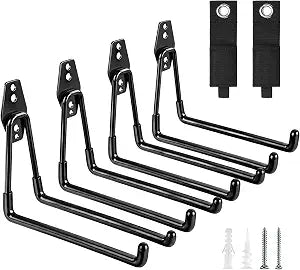 Garage Hooks Heavy Duty, 4 Pack Large 7.5 Inch Ladder Hooks Black