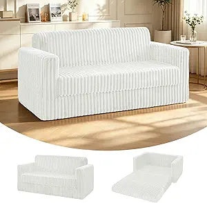 HABUTWAY 49.8" Loveseat Boneless Couch, 4-in-1 Convertible Sofa Bed, Plush Fur Folding Futon Sofa Bed Couches Without Pillow for Living Room, High-Density Foam Support, No Assembly Required, Beige