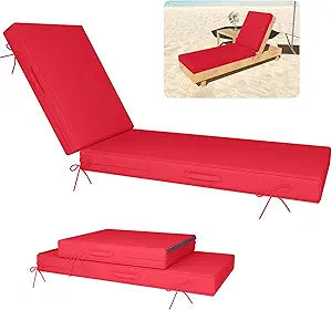 Chaise Lounge Cushions Outdoor Furniture 80 x 26 Inch Olefin Patio Lounge Chair Cushions 4'' Thick Waterproof Outdoor Chaise Cushion Weather Resistant Pool Lounger Cushion(Red)