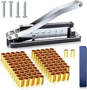 Heavy Duty Bench Hose Crimper Kit with 100 Ferrules (50x 0.593" ID& 50x 0.625" ID) - for 1/4", 5/16", 3/8" PVC, Rubber & Air Hoses Crimping Tool, Portable Torch Hose Repair Kit
