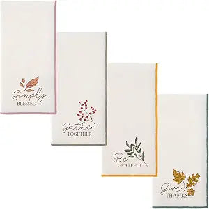 Karma, Merrowed Edge Cloth Dinner Napkins, Set of 4 Soft Reusable Fabric Napkins with Autumn Botanical Design for Thanksgiving, Harvest & Everyday Dining, Autumn