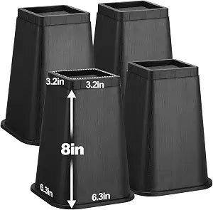 Bigmeta 8" Stable Bed Risers for Dorm Twin XL - Black, 4 Pcs
