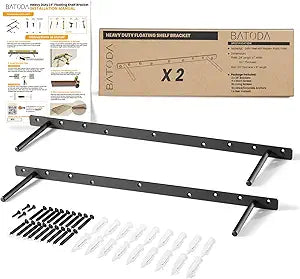 BATODA 24" Heavy Duty Floating Shelf Bracket (2 pcs) Solid Steel Blind Shelf Supports - Hidden Brackets for Floating Wood Shelves - Blind Shelf Support - Shelving Mounting Hardware Included(Pack 2)