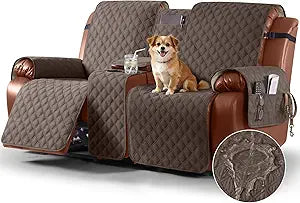 Ruaozz Waterproof Loveseat Recliner Cover with Console Non-Slip Reclining Couch Covers Split Sofa Slipcovers with Elastic Straps Furniture Protector for Kids, Dogs, Pets(Brown, 2 Seater)