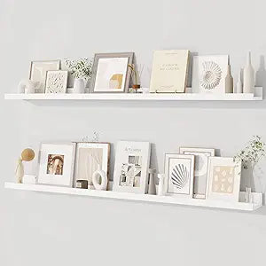 Dreamland Picture Ledge Shelf for Wall, Floating Shelves Set of 2, 48 Inch Long Floating Shelves with Lip for Living Room, Bedroom, Bathroom, Kitchen, White