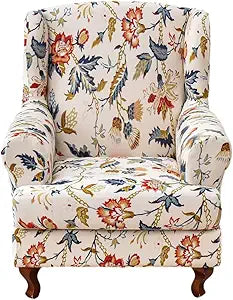 Eco-Ancheng Wingback Chair Slipcover 2 Piece Slipcovers for Wingback Chairs Jacquard Wingback Chair Covers Washable Furniture Protector with Elastic Bottom for Living Room Wingback Chairs