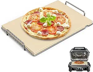 Outspark Pizza Stone with Grill Rack for Ninja Woodfire Outdoor Smoker XL OG800 OG900 Series Grill Accessories, Rectangle Pizza Baking Stone Set for Oven and Grill Baking