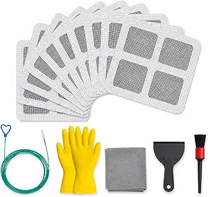 Hair Drain Catcher Kit 10 Disposable Drain Stickers, Drain Snake Tool, Cleaning Brush, Scraper & Gloves Complete Hair Clog Remover Set for Shower, Bathroom Sink, Bathtub & Kitchen Drain