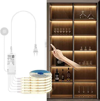 Cabinet Light COB LED Strip Lights 6-in-1 Dimmable Touch Control for Display Cabinets, Wardrobes, Kitchen, Wine Cabinets, Showcase & Shelf Lighting (Warm Light, 3.3ft)