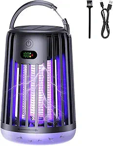 Rechargeable Solar Mosquito Killer Lamp, Portable Electric Outdoor Bug Zapper, Purple Light for Patio, Camping & Garden (Black)