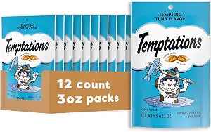 Temptations Cat Treats Classic Crunchy and Soft Cat Treats, Tempting Tuna Flavor, 3 oz. Pouch (Pack of 12)
