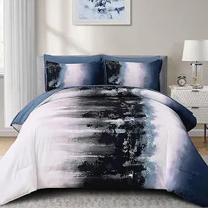 Dinjoy Ombre Blue Comforter Set Cal King Size Gradient Navy Blue Black Boho Bedding Set