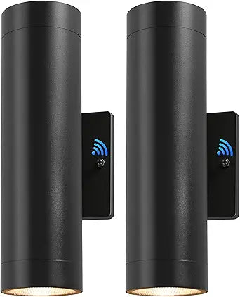 Dusk to Dawn Outdoor Wall Lighting, 2 Pack Integrated COB LED Cylinder Up Down Modern Wall Sconce, 12W 3000K Matte Black Aluminum Waterproof Exterior Porch Lights for House Entryway Garage
