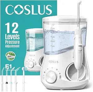 COSLUS E1 Electric Water Dental Pick Flosser, 12 Pressure Settings, White