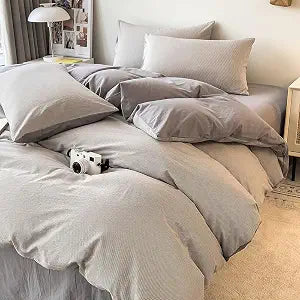 Duvet Cover Set - 100% Washed Cotton, 3 Piece Pre-Washed Super Soft Breathable Bedding with Duvet Cover and 2 Pillow Cases (01Gray(No Comforter), King (104''x90''))