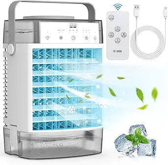 Portable Air Conditioners, 1000ml Portable AC Unit with Remote Control, Powerful 3 Speeds 7 Colors LED Evaporative Air Cooler with Timer, Personal Mini Air Conditioner (Grey)
