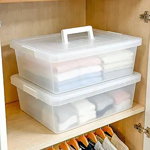 15 Quart Stackable Plastic Storage Bins with Lids and Handle - Durable Organizing Containers for Shelves, Craft Supplies, Snacks, Home andOffice Cube Storage Boxes (HANDLE-2L)