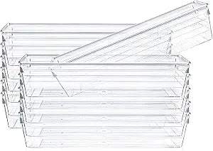 Kingrol 12 Pack Clear Drawer Organizers, 9 x 3 x 2 Inch Drawer Divider Storage Bins, Desk Storage Box Set for Kitchen Bedroom Bathroom Office Craft Supplies
