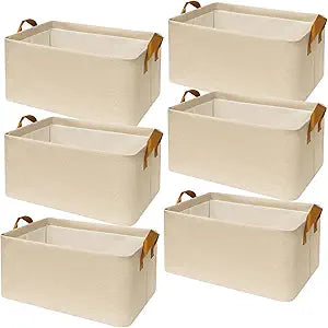 SNWDN 6 Pack Closet Cloth Storage Bins with Handles (Beige 15''L x 10.2''W x 8.2''H)