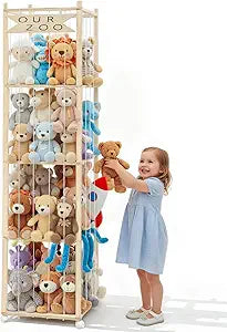 OurWarm Stuffed Animal Storage & Organizer, 68.5 Inch Large Wooden Zoo Stuffed Animal Holder with Wheels, Kids Toy Storage Organizer for Nursery Storage, Toddler Rooms, Playrooms, Bedroom Organization