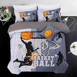 A Nice Night Basketball Themed Twin Bed Gray Comforter Sets for Boys Teen