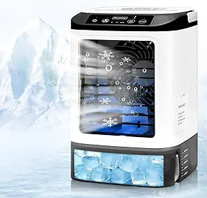 2026 New Portable Air Conditioners,4 Speeds evaporative cooler with Spray/Ice Cubes Mold/900ML Tank/7 LED/Ice Box,Silent Fan Windowless air conditioner,For Home,Office,and Travel mini air conditioner